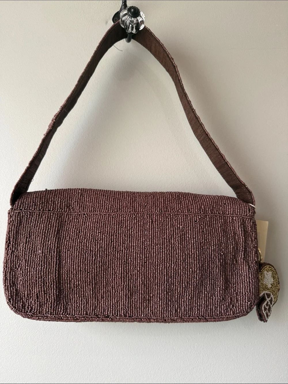 Sol and Mer Beaded Fall Football Motif Shoulder Bag - Brown Helmet Bag clip